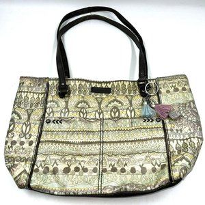 Sakroots Artist Circle Tote One World Beige Satchel Handbag Large